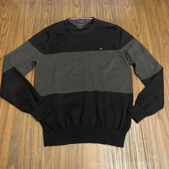 Tommy Hilfiger Cotton Crewneck Black Gray Preppy Light Sweater Men’s size M - Picture 9 of 10